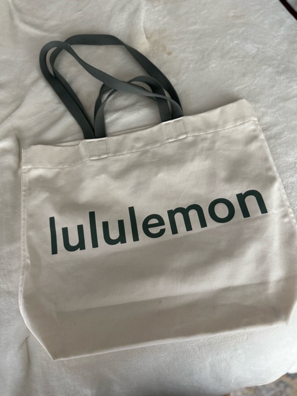 lululemon athletica Cream Canvas Tote with Olive Logo and Straps